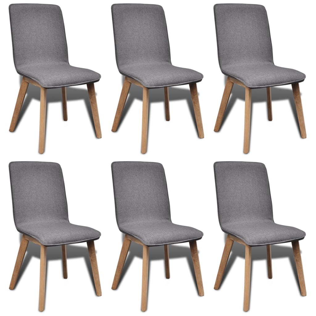 Sillas de comedor 6 uds tela gris y madera maciza de roble