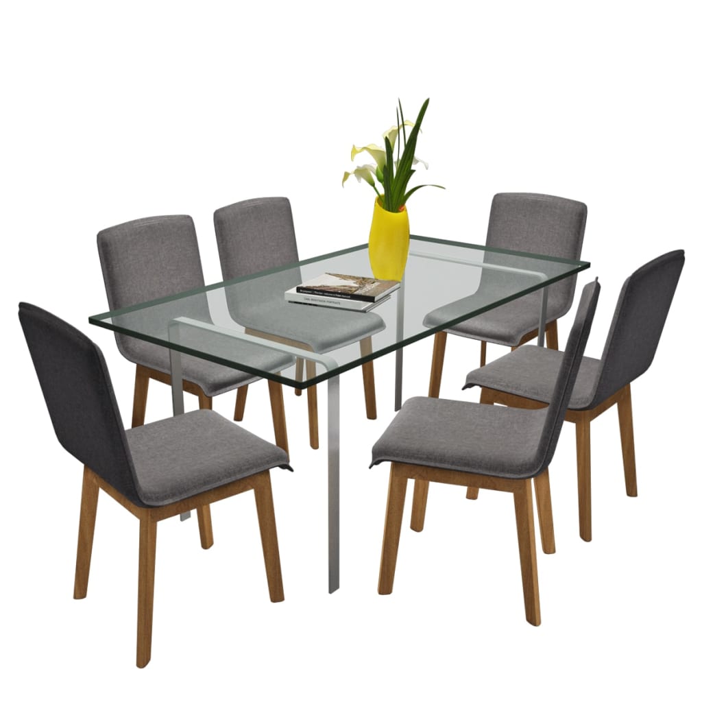 Sillas de comedor 6 uds tela gris y madera maciza de roble