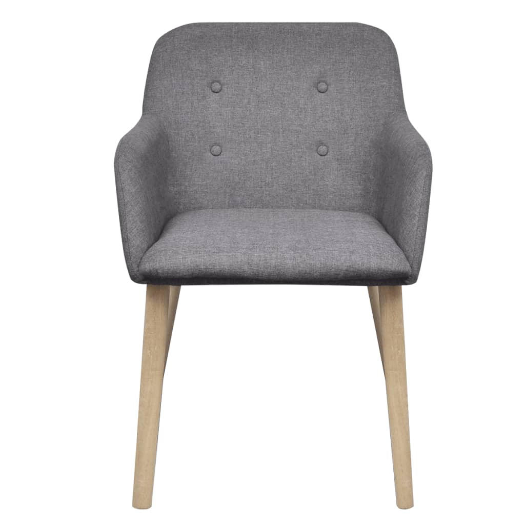 Sillas de comedor 4 uds tela gris claro y madera maciza roble