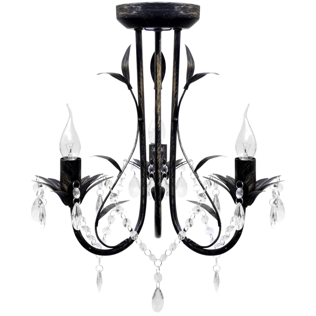 Lámpara de araña, candelabro negro estilo Art Nouveau, 3 x E14