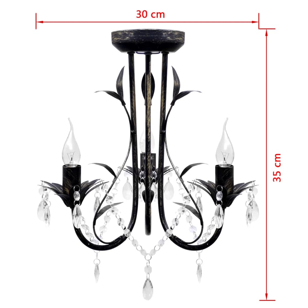 Lámpara de araña, candelabro negro estilo Art Nouveau, 3 x E14