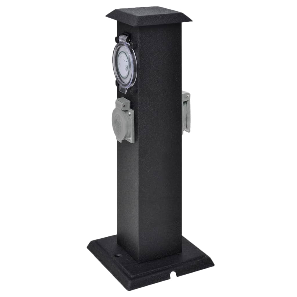 Columna de acero inoxidable con enchufe y temporizador para el jardín