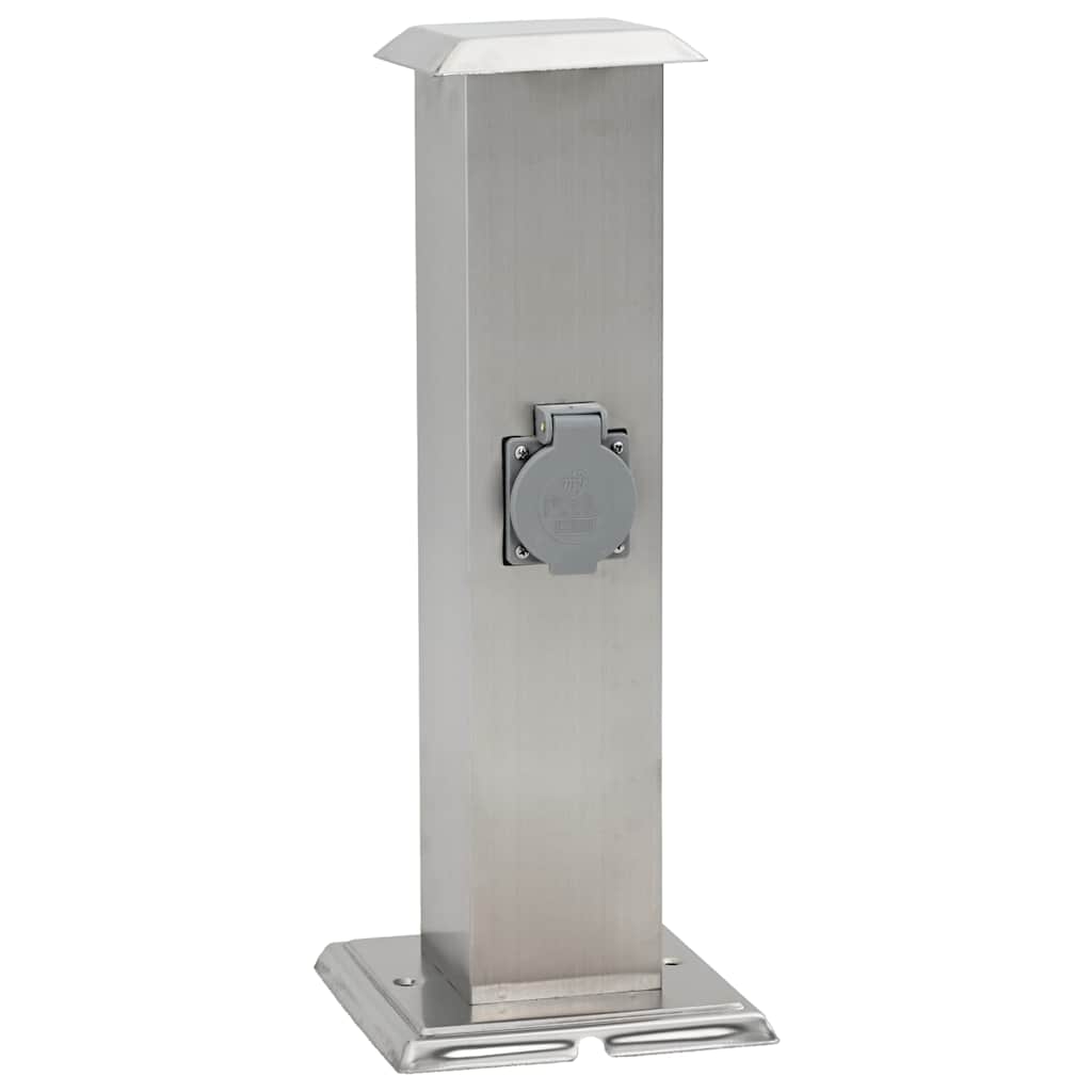 Columna de acero inoxidable con enchufe y temporizador para el jardín