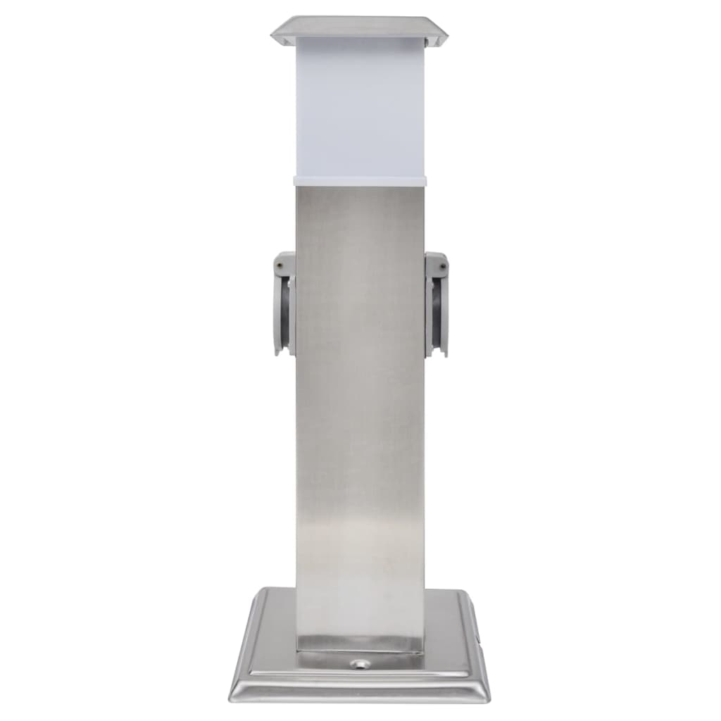 Columna con enchufes de jardín con lámpara acero inoxidable