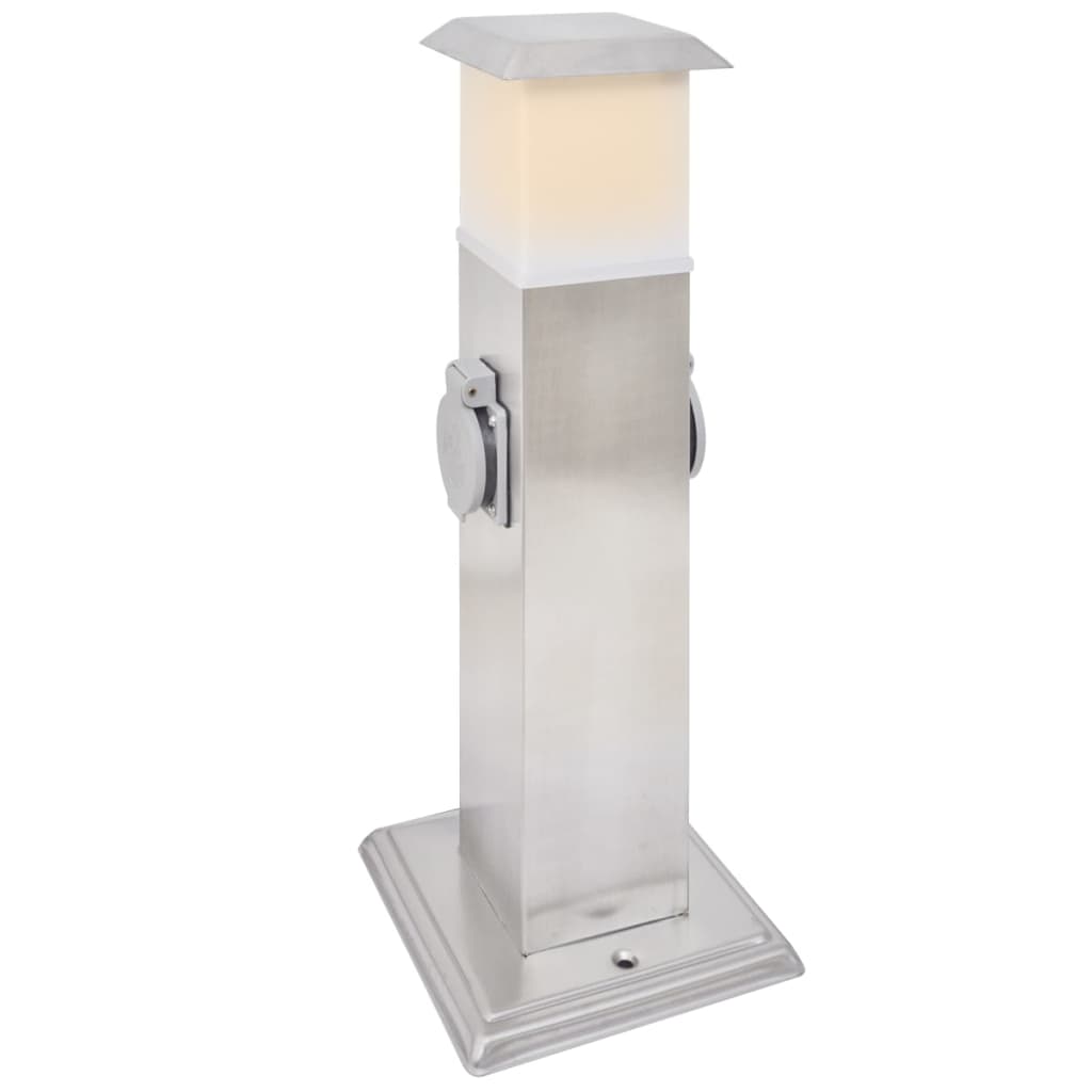 Columna con enchufes de jardín con lámpara acero inoxidable