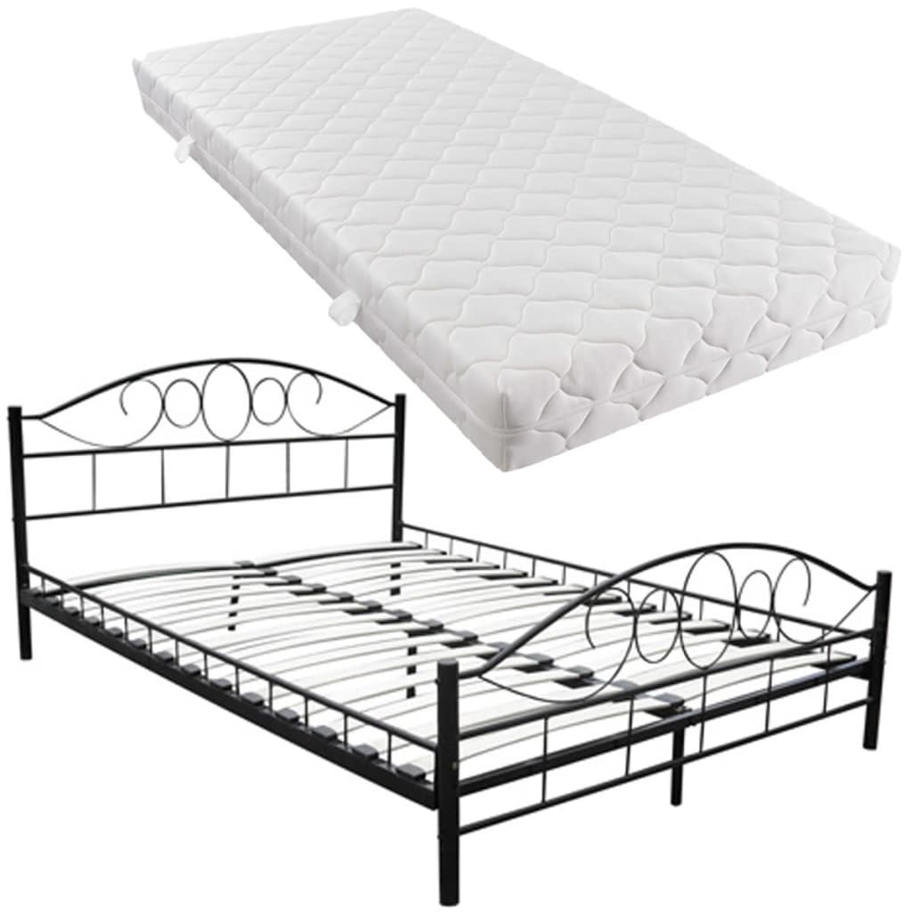 Cama de metal negro con colchón 180x200 cm