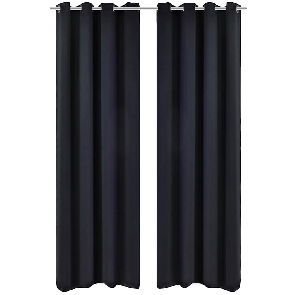 2 cortinas grises oscuras con anillas metálicas, blackout 135 x 245 cm