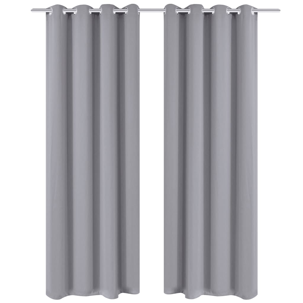 2 cortinas grises oscuras con anillas metálicas, blackout 135 x 245 cm