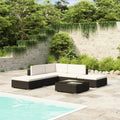 Set muebles de jardín 6 piezas y cojines ratán sintético marrón
