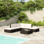 Set muebles de jardín 6 piezas y cojines ratán sintético marrón
