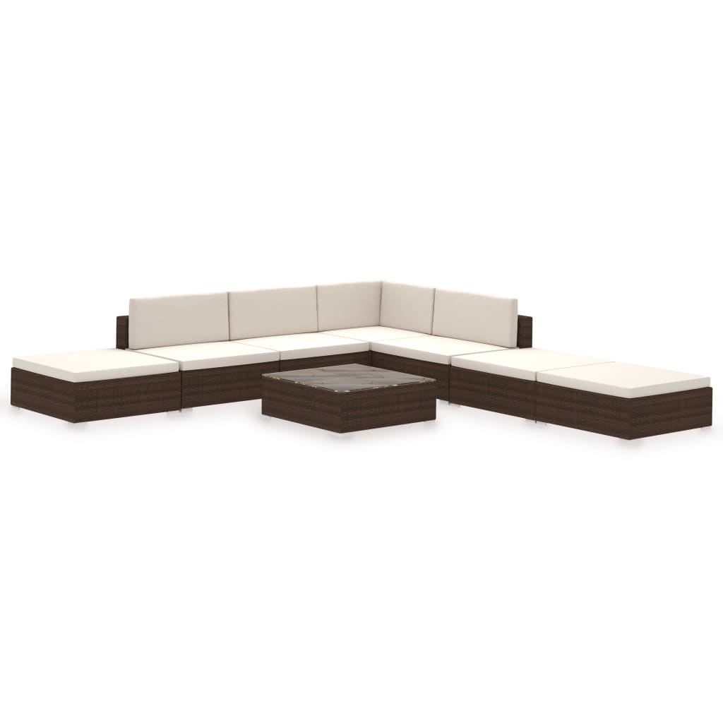 Set muebles de jardín 8 piezas y cojines ratán sintético marrón