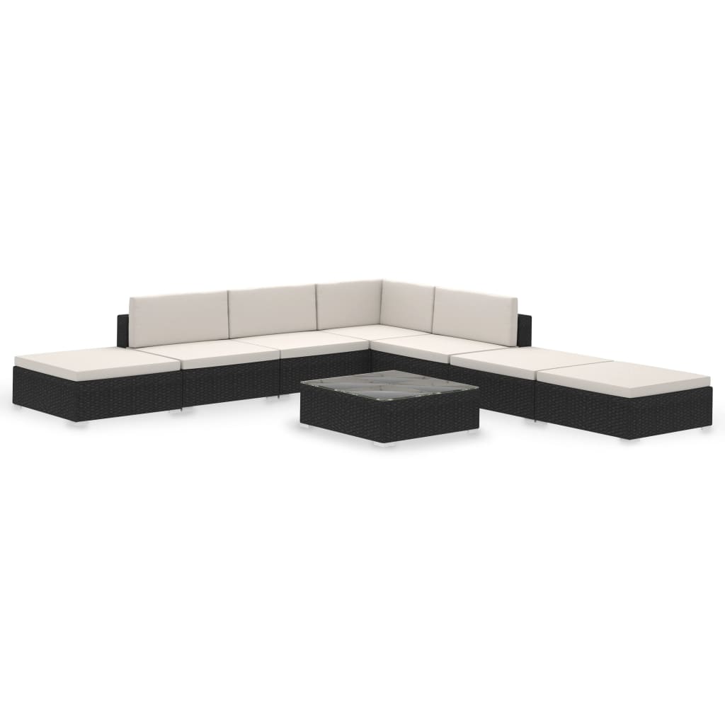 Set muebles de jardín 8 piezas y cojines ratán sintético negro