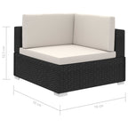 Set muebles de jardín 8 piezas y cojines ratán sintético negro