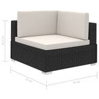 Set muebles de jardín 12 pzas y cojines ratán sintético negro