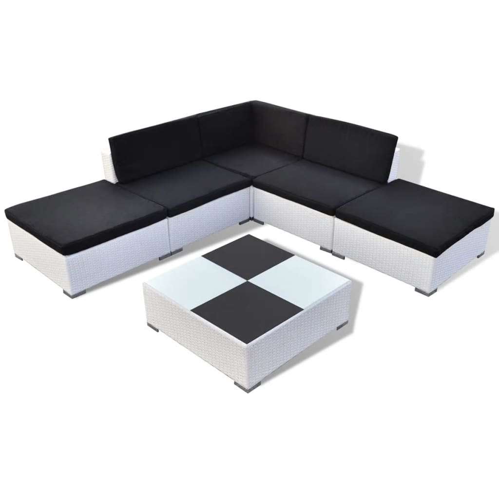 Set muebles de jardín 6 piezas y cojines ratán sintético blanco