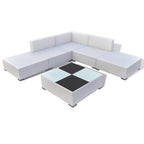 Set muebles de jardín 6 piezas y cojines ratán sintético blanco