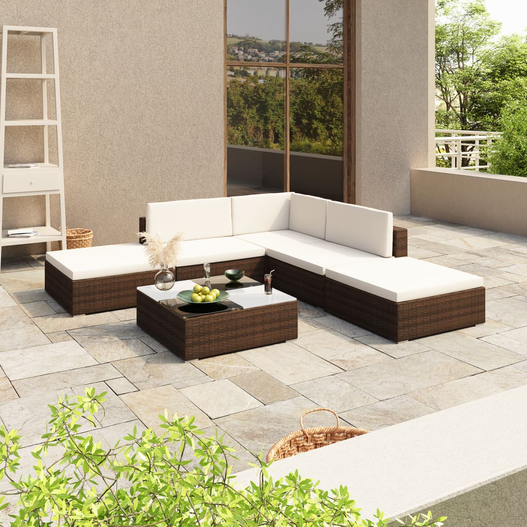 Conjunto de mobiliário de jardim 8 peças e almofadas rotim sintético preto