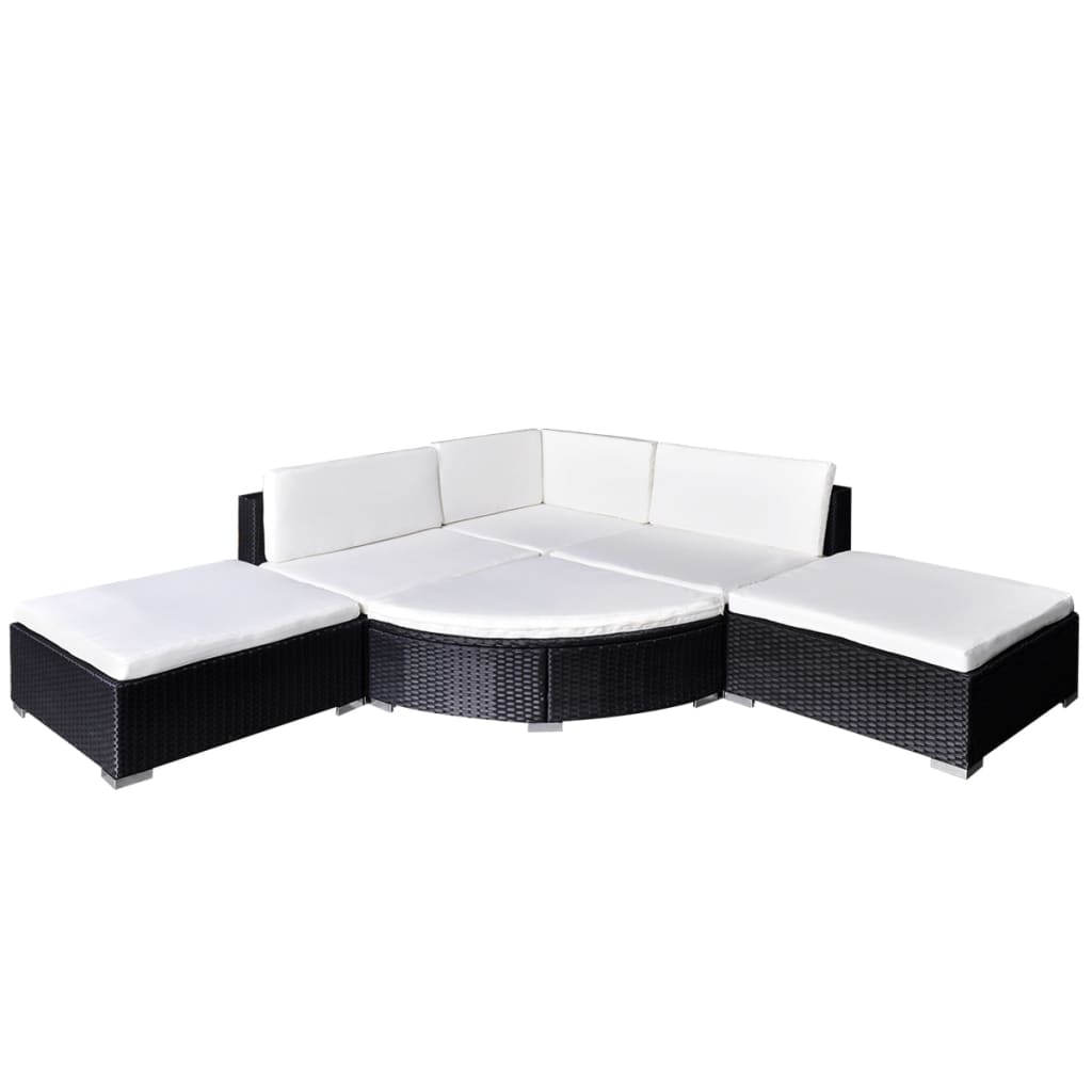 Set muebles de jardín 6 piezas y cojines ratán sintético negro