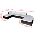 Set muebles de jardín 6 piezas y cojines ratán sintético negro