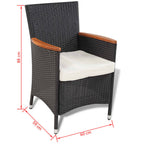 Set comedor de jardín 5 piezas y cojines ratán sintético negro