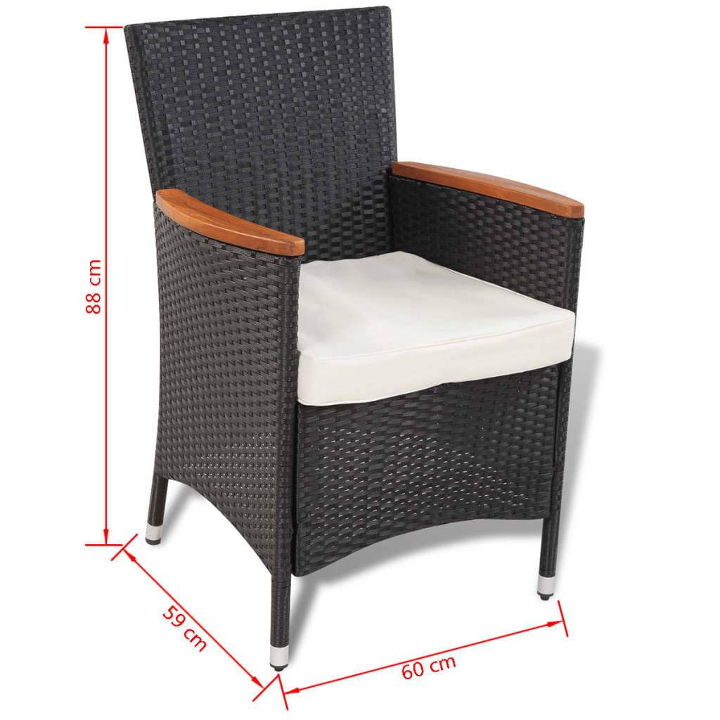 Set comedor de jardín 5 piezas y cojines ratán sintético negro