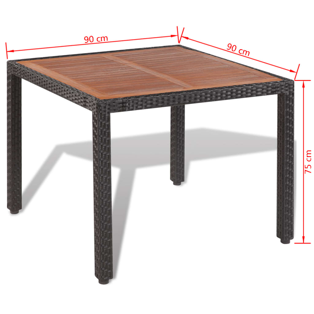 Set comedor de jardín 5 piezas y cojines ratán sintético negro
