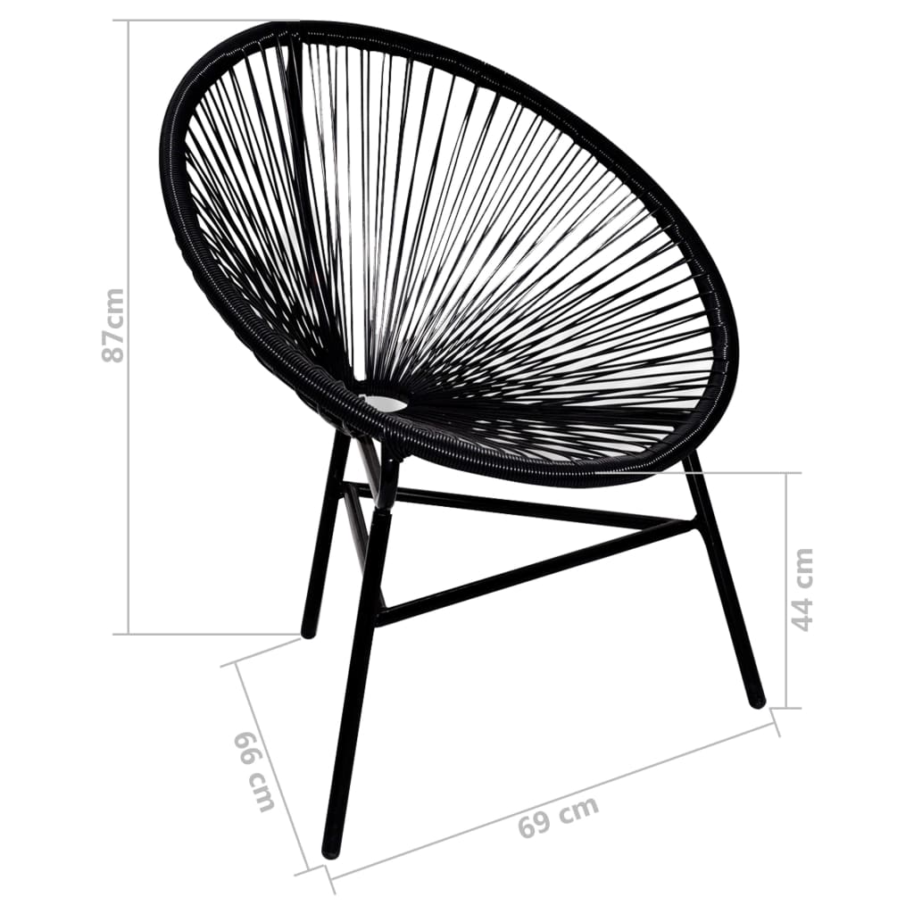 Silla redonda de jardín ratán sintético negro