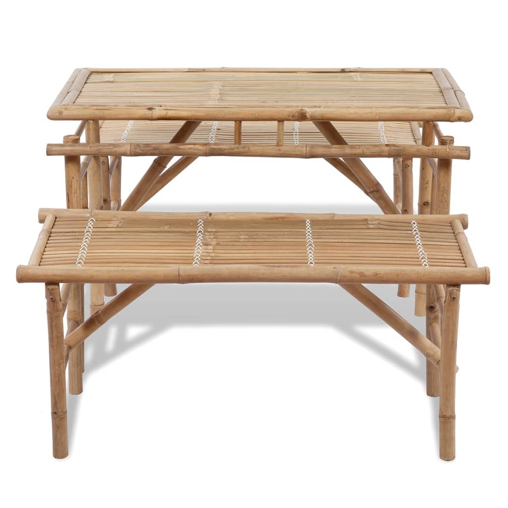 Mesa de jardín plegable con 2 bancos 100 cm de bambú