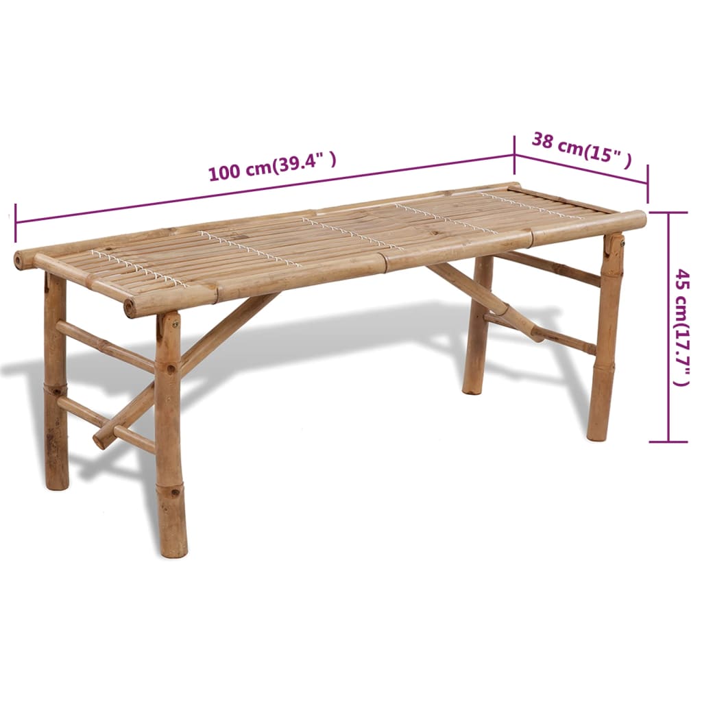 Mesa de jardín plegable con 2 bancos 100 cm de bambú