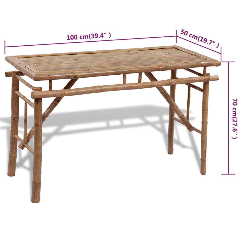 Mesa de jardín plegable con 2 bancos 100 cm de bambú