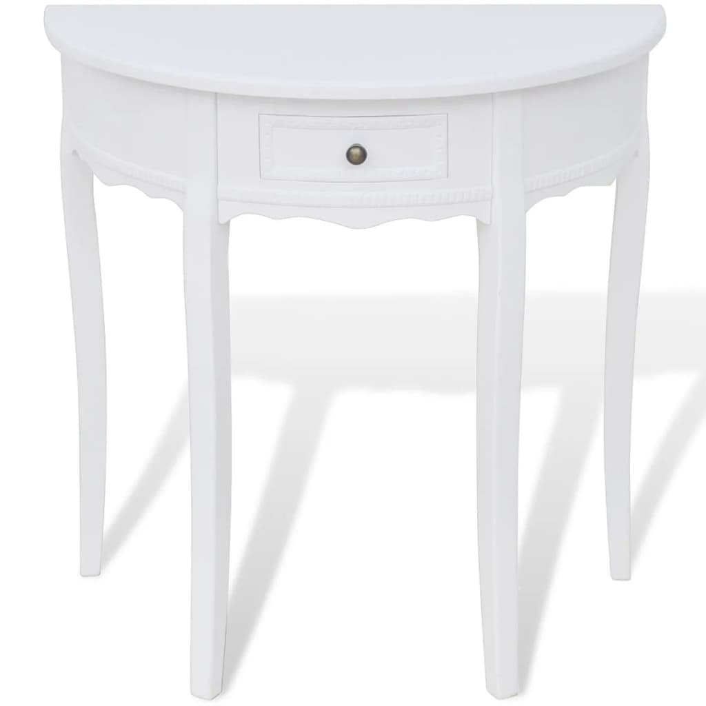 Mesa consola semicircular con cajón blanca