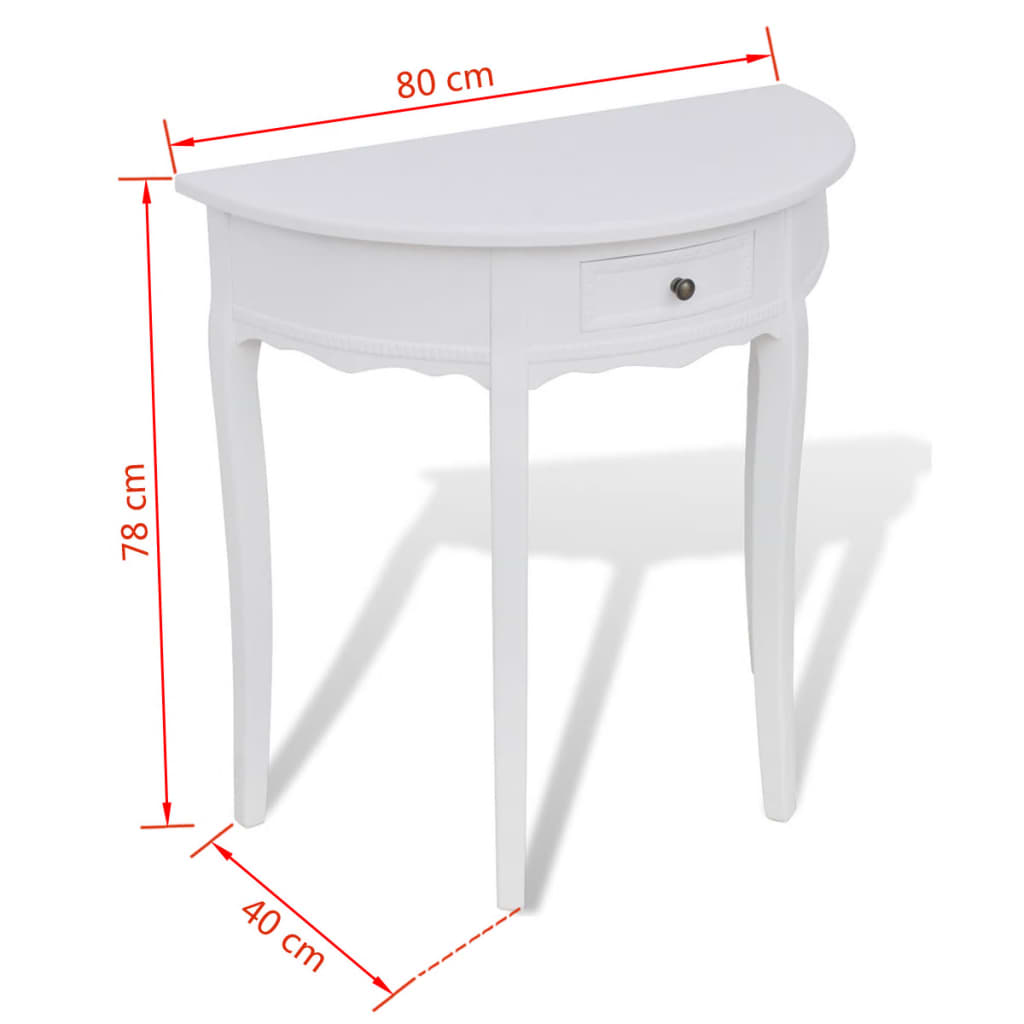 Mesa consola semicircular con cajón blanca