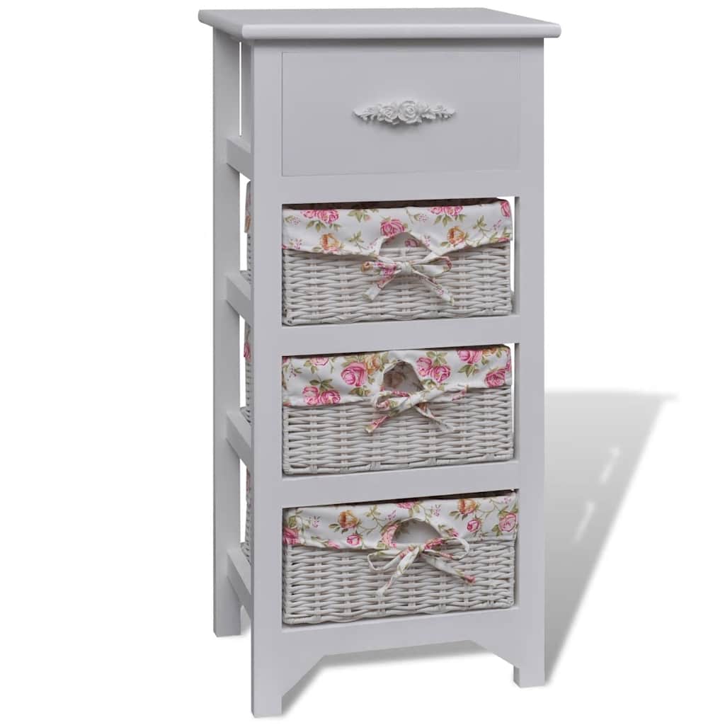 Mueble con 1 cajón y 3 cestas madera de paulonia blanco