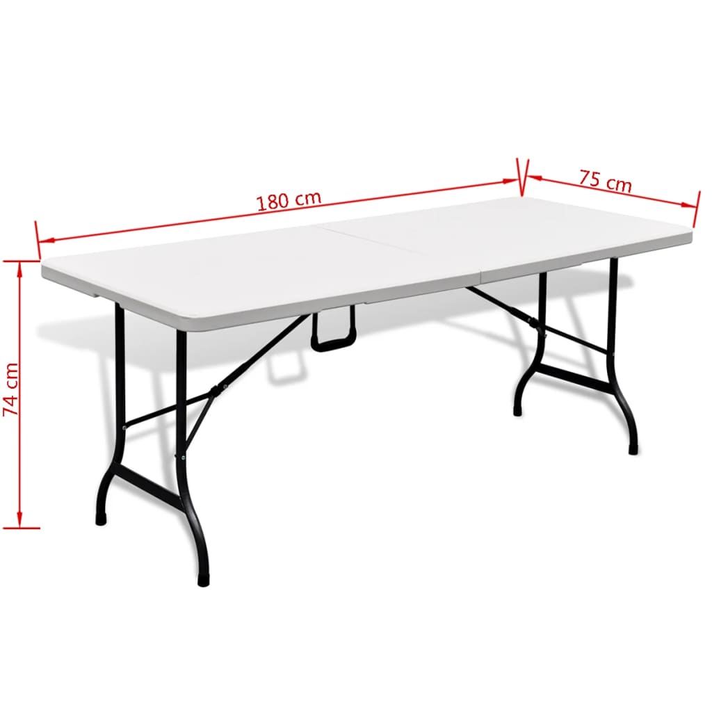 Mesa de jardín plegable HDPE blanca 180x75x74 cm