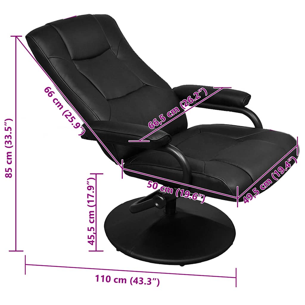 Sillón de TV con reposapiés cuero sintético sintético negro