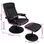 Sillón de TV con reposapiés cuero sintético sintético negro