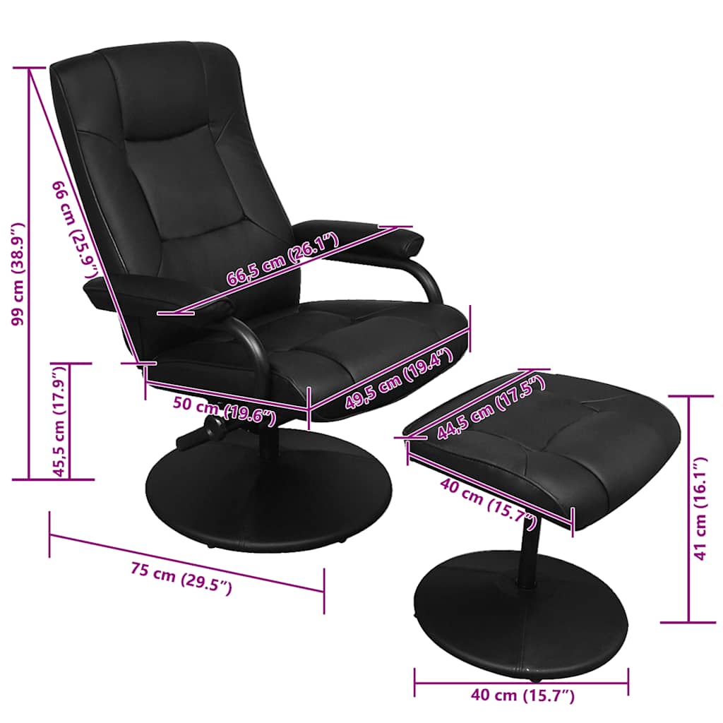 Sillón de TV con reposapiés cuero sintético sintético negro