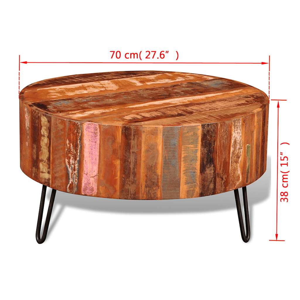 Mesa de centro redonda madera maciza reciclada