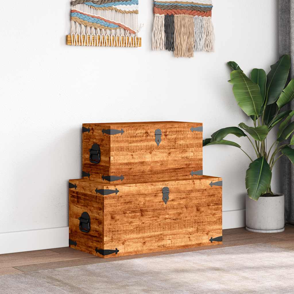 Juego de cofres de almacenamiento 2 uds madera de mango rugosa