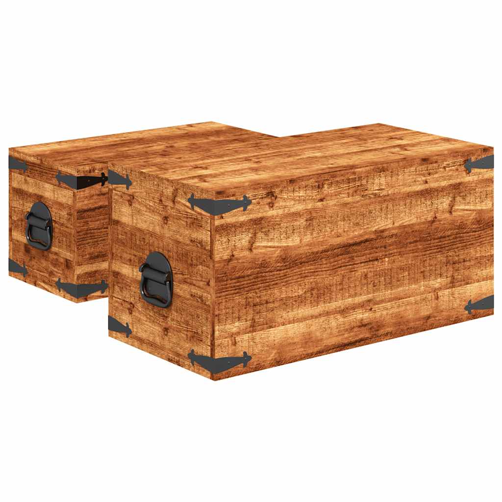 Juego de cofres de almacenamiento 2 uds madera de mango rugosa