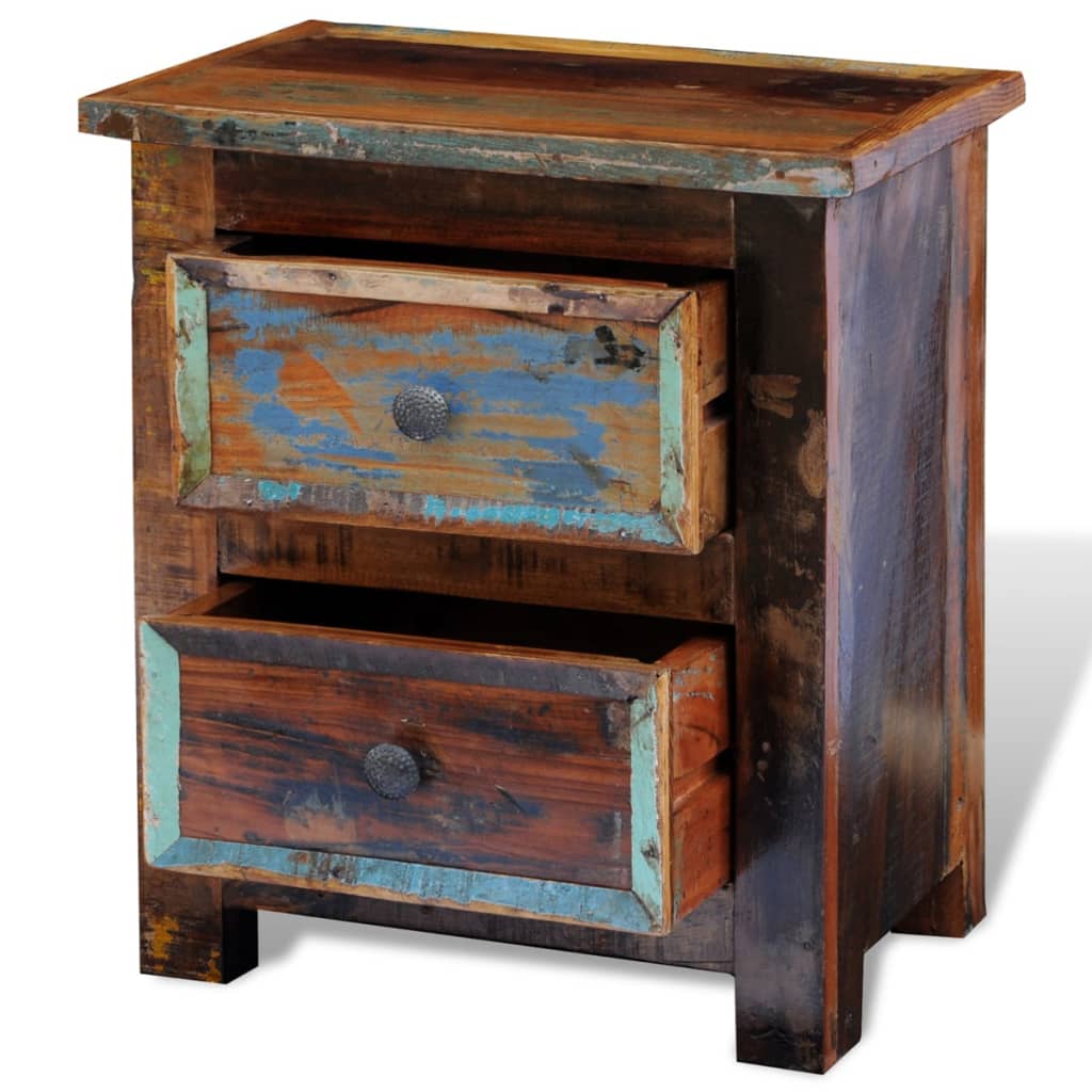 Mesita de noche con 2 cajones madera maciza reciclada
