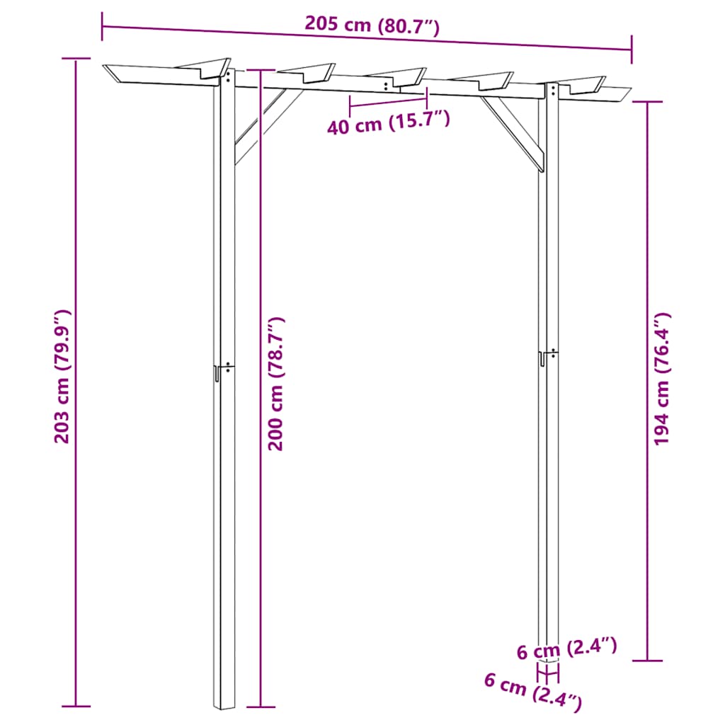 Pérgola de jardín de madera 205x40x203 cm