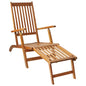 Solid acacia garden sun lounger with footrest