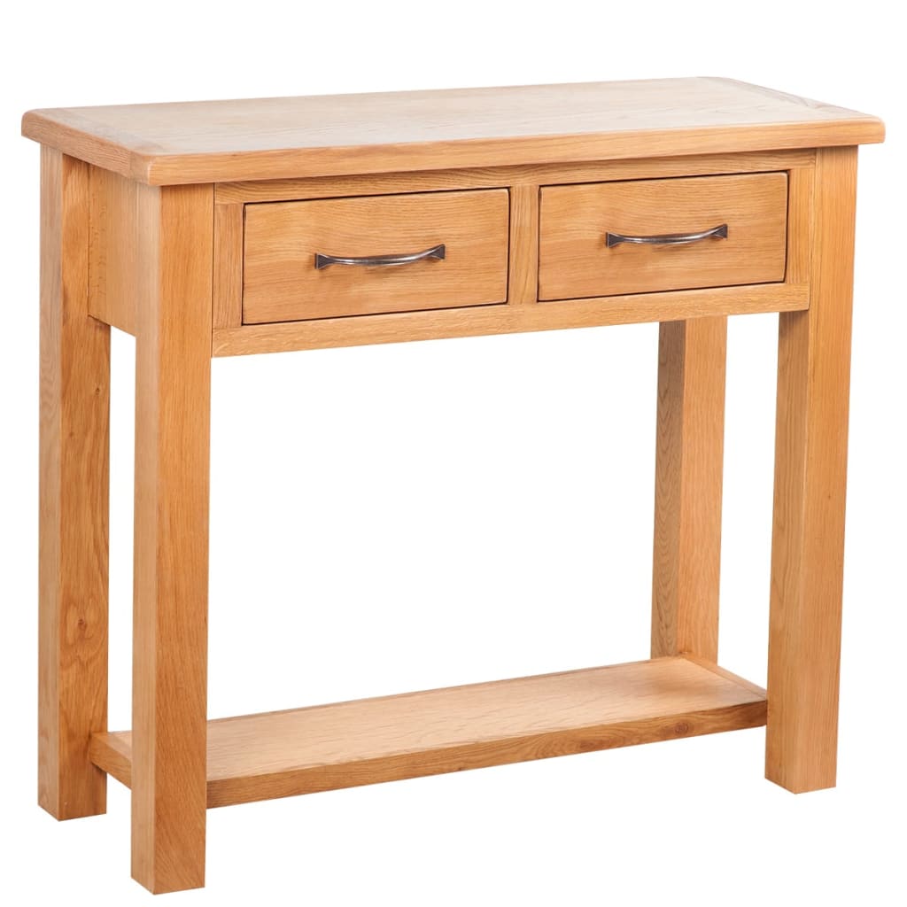 Mesa consola con 2 cajones madera maciza de roble 83x30x73 cm