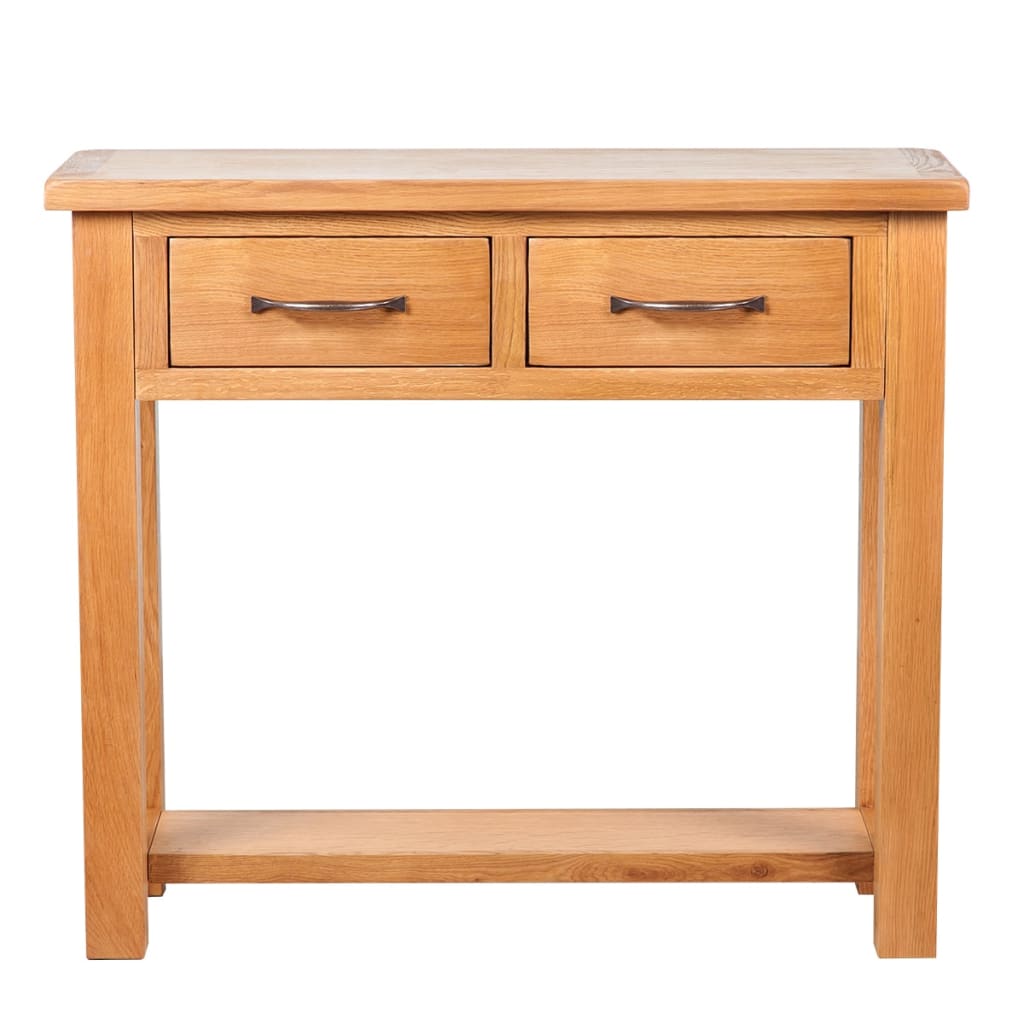 Mesa consola con 2 cajones madera maciza de roble 83x30x73 cm