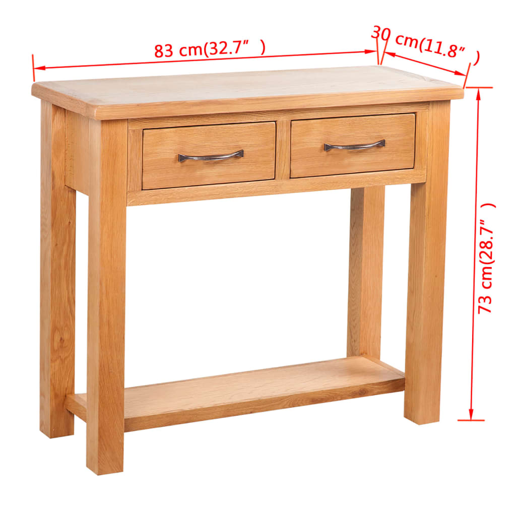 Mesa consola con 2 cajones madera maciza de roble 83x30x73 cm