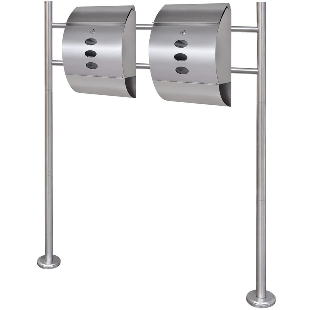 2 mailboxes with stainless steel support