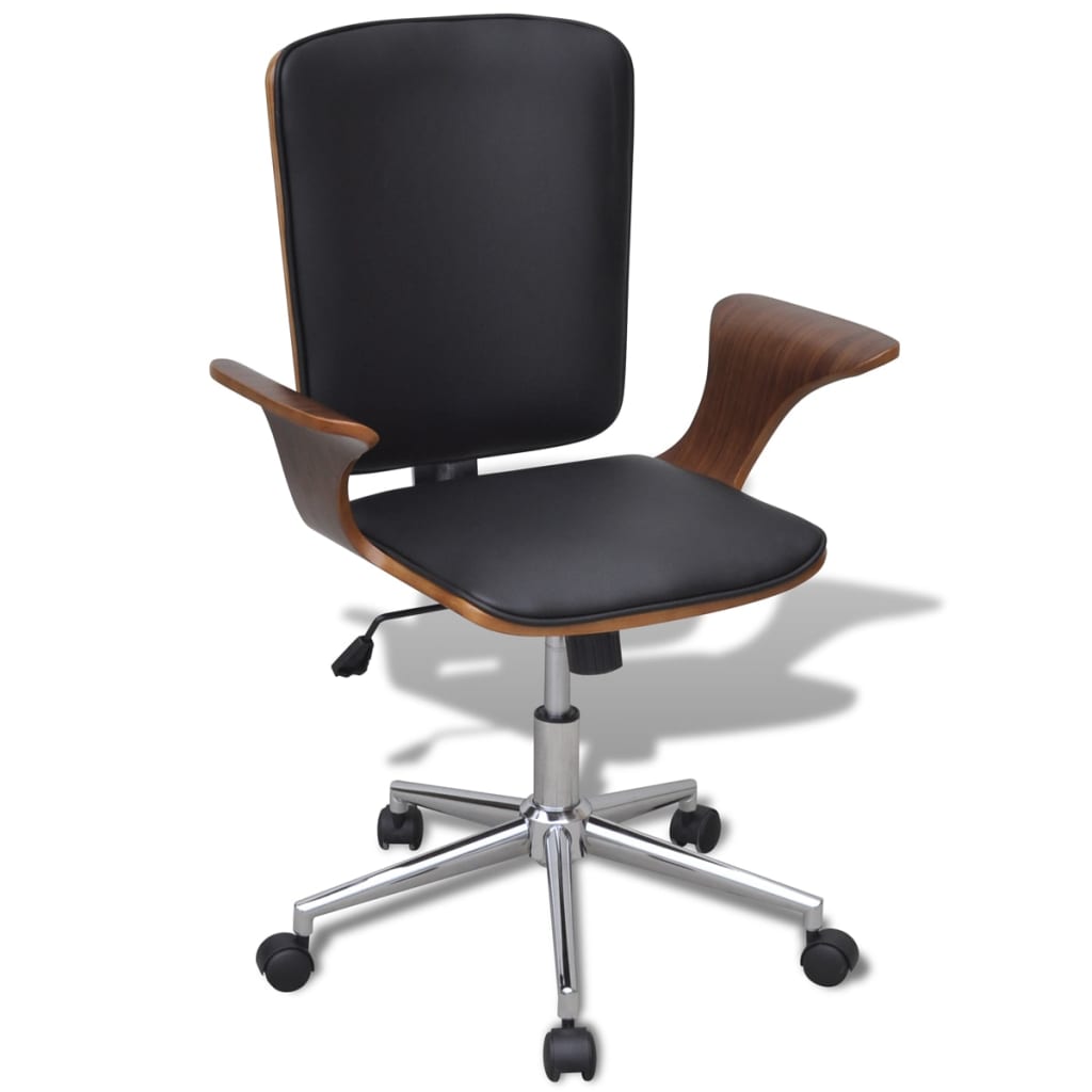 Silla de oficina giratoria de madera curvada y tela gris