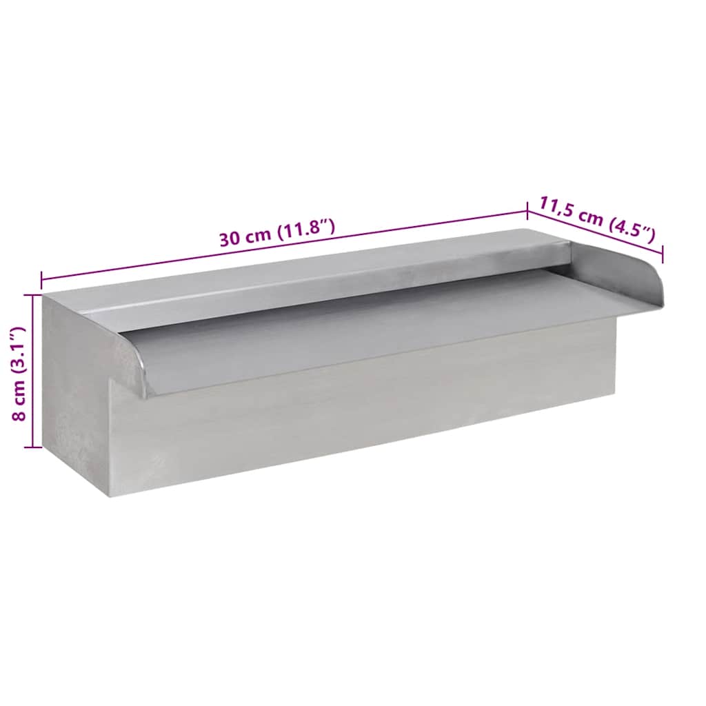 Fuente cascada rectangular piscina acero inoxidable 30 cm