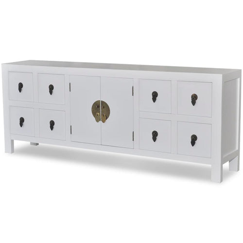 Aparador de estilo asiático com 8 gavetas e 2 portas madeira